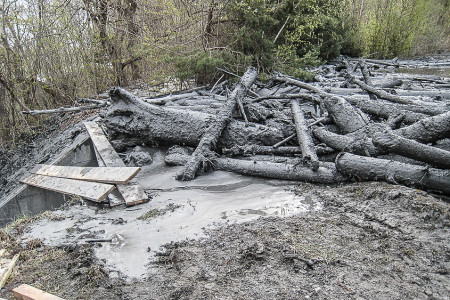 21. April 2013 Auslaufbauwerk Geschiebefang oberhalb Kantonsstrasse.