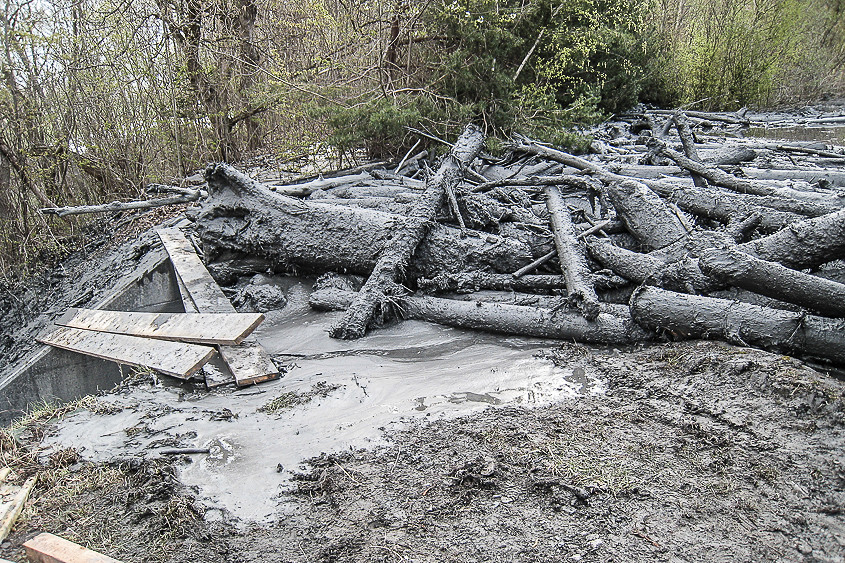 21. April 2013 Auslaufbauwerk Geschiebefang oberhalb Kantonsstrasse.